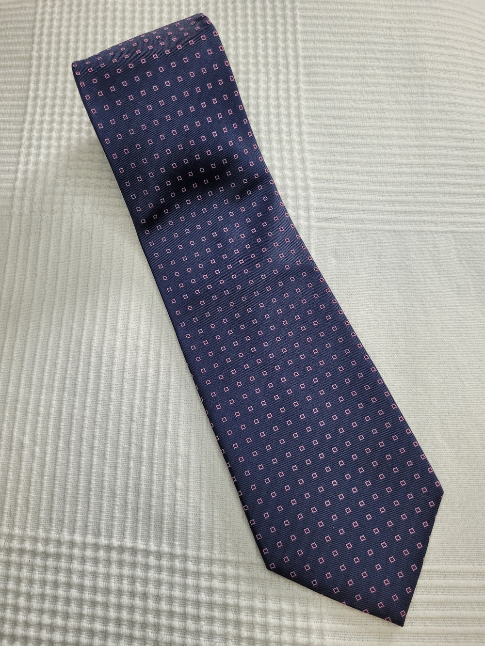 Forsyth  Silk Geometric Woven Men's Tie - Navy & Pink - 4" × 58"
